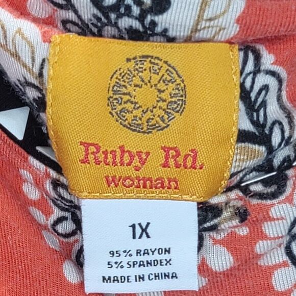Ruby Rd. Orange/Black Print Top w Beaded Neckline -1X - Picture 12 of 14